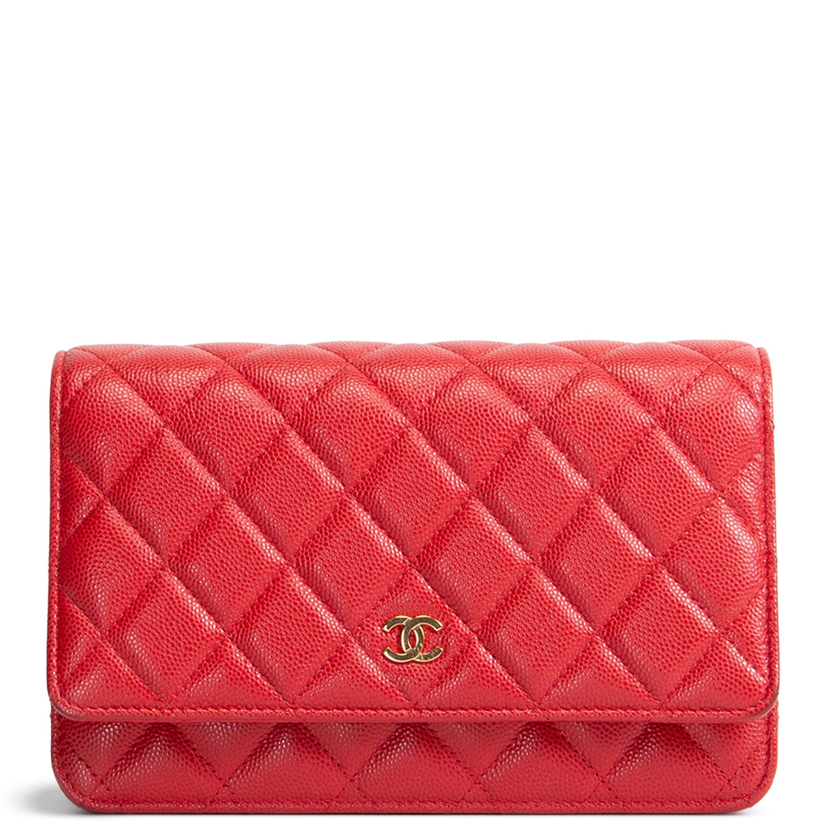 CHANEL Caviar Classic Wallet On Chain - Red