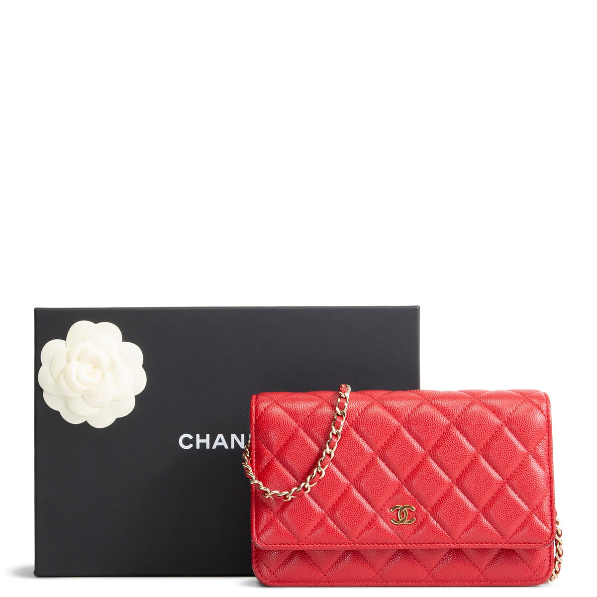 CHANEL Caviar Classic Wallet On Chain - Red