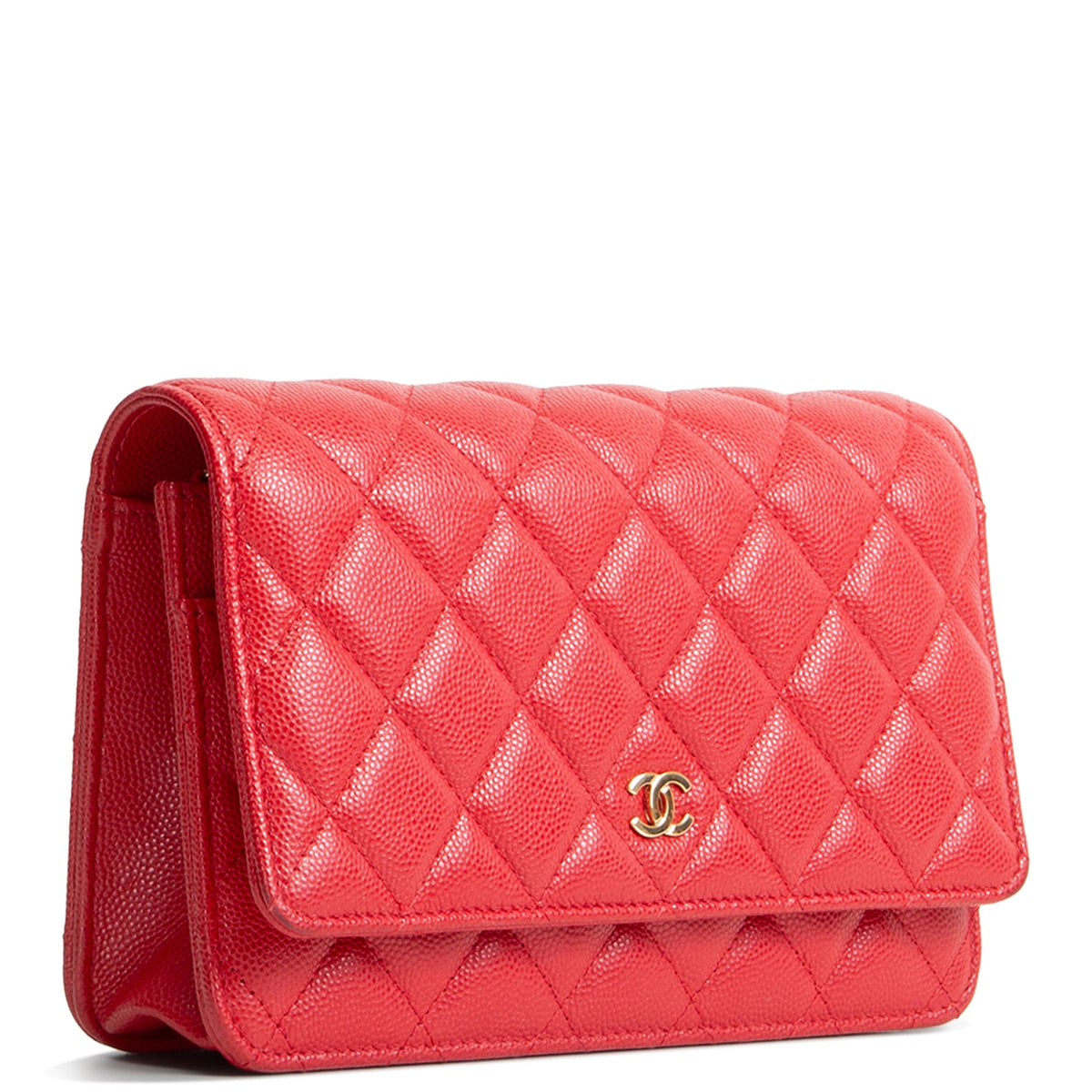 CHANEL Caviar Classic Wallet On Chain - Red