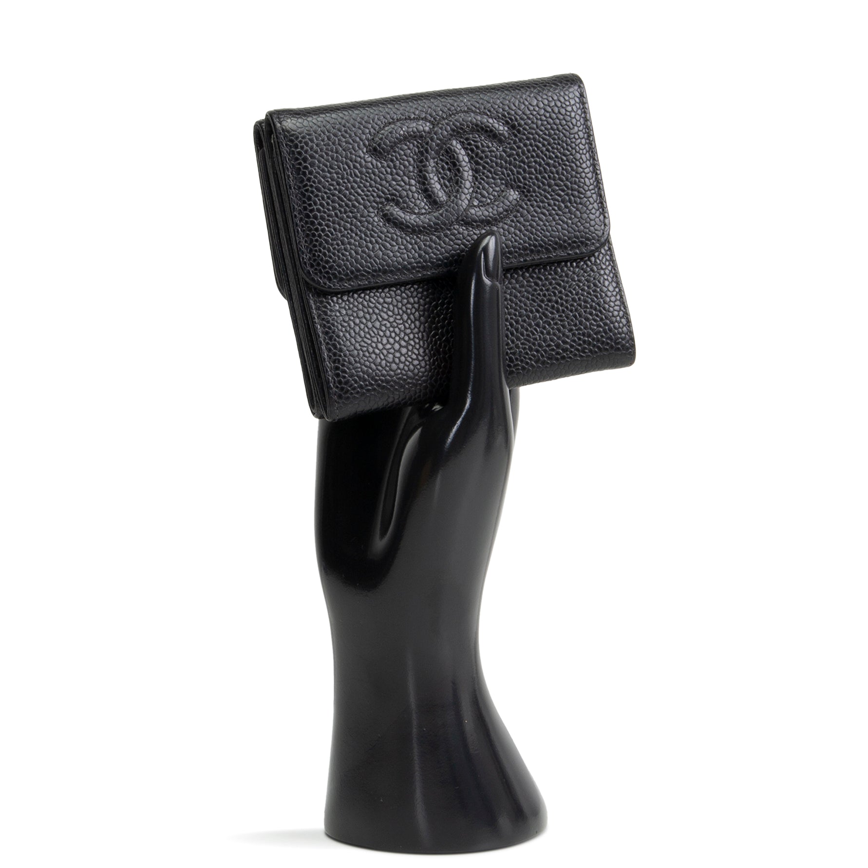 CHANEL Vintage Caviar Timeless CC Compact Wallet - Black