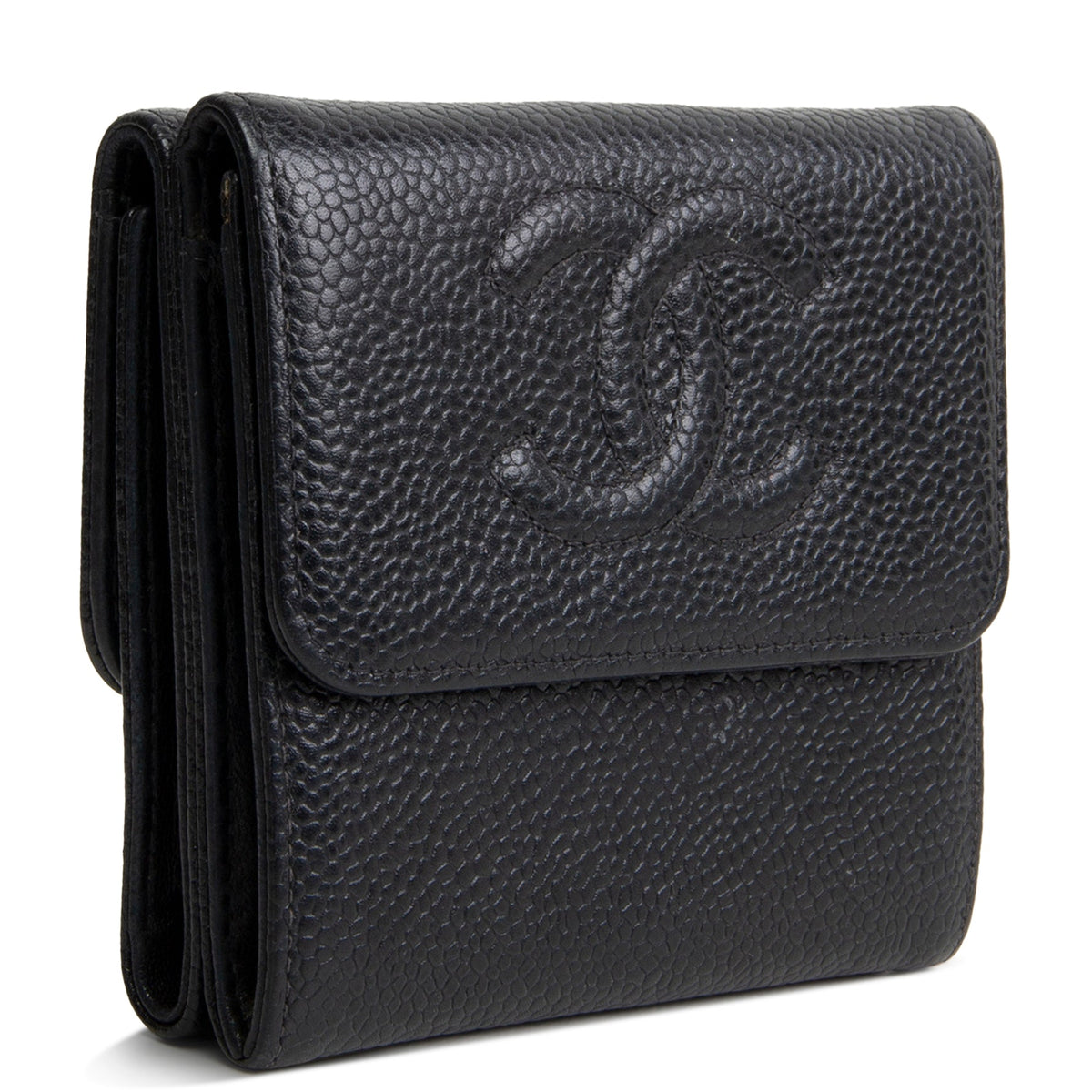 CHANEL Vintage Caviar Timeless CC Compact Wallet - Black