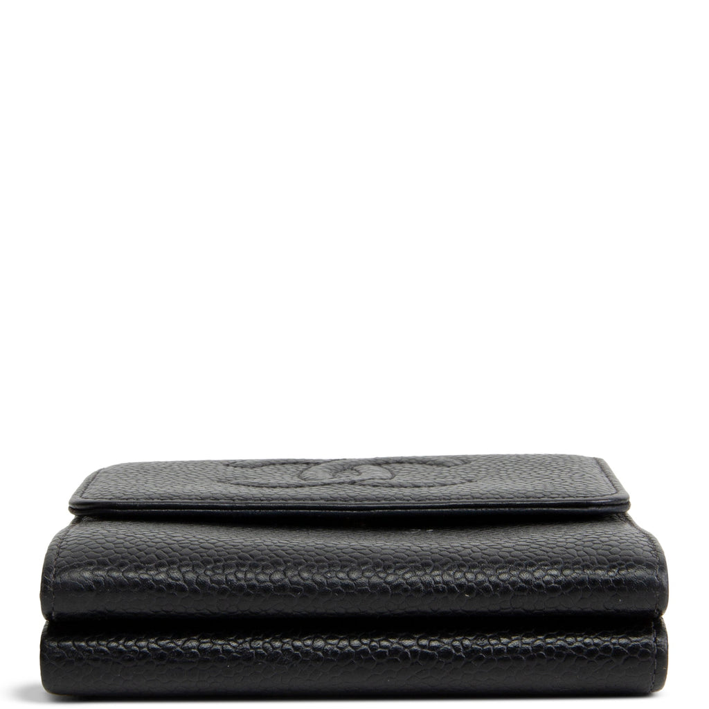CHANEL Vintage Caviar Timeless CC Compact Wallet - Black