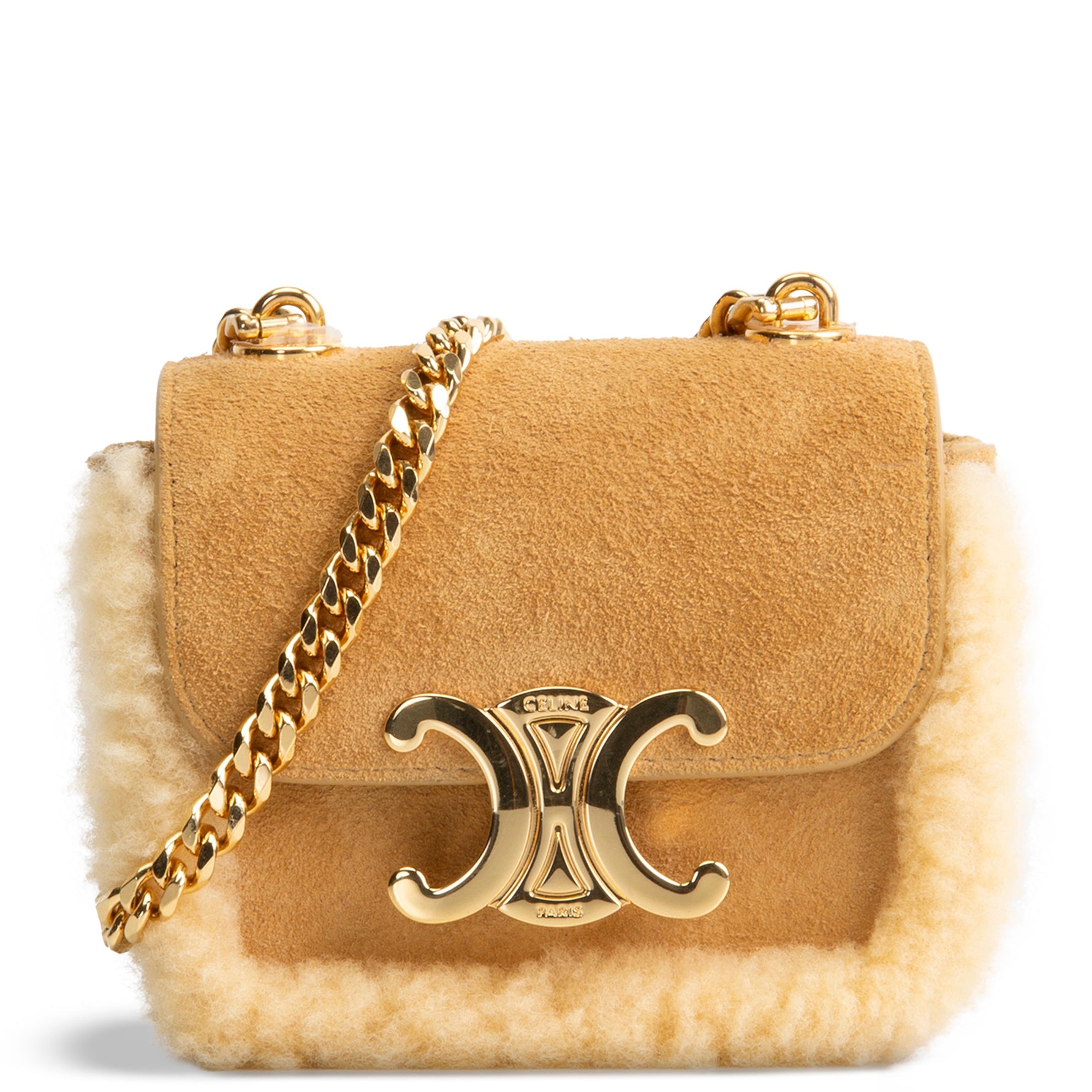 CELINE Shearling Triomphe Mini Chain Claude