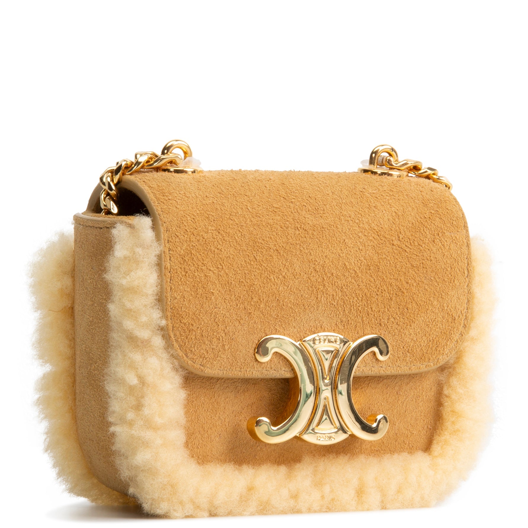 CELINE Shearling Triomphe Mini Chain Claude