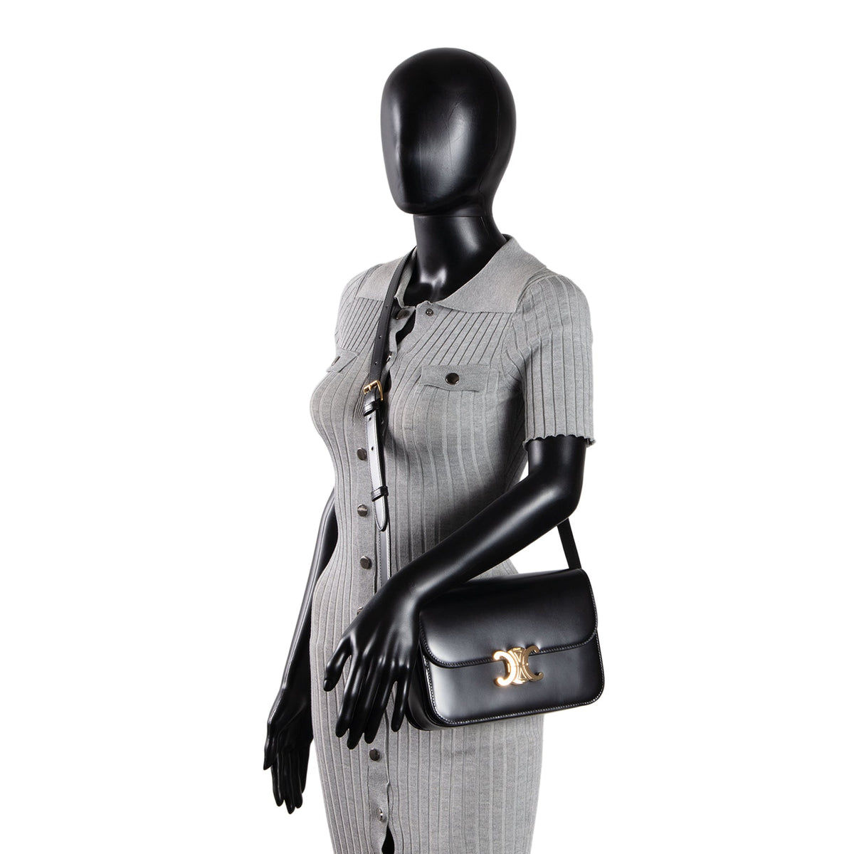 CELINE Classique Triomphe Shoulder Bag - Black