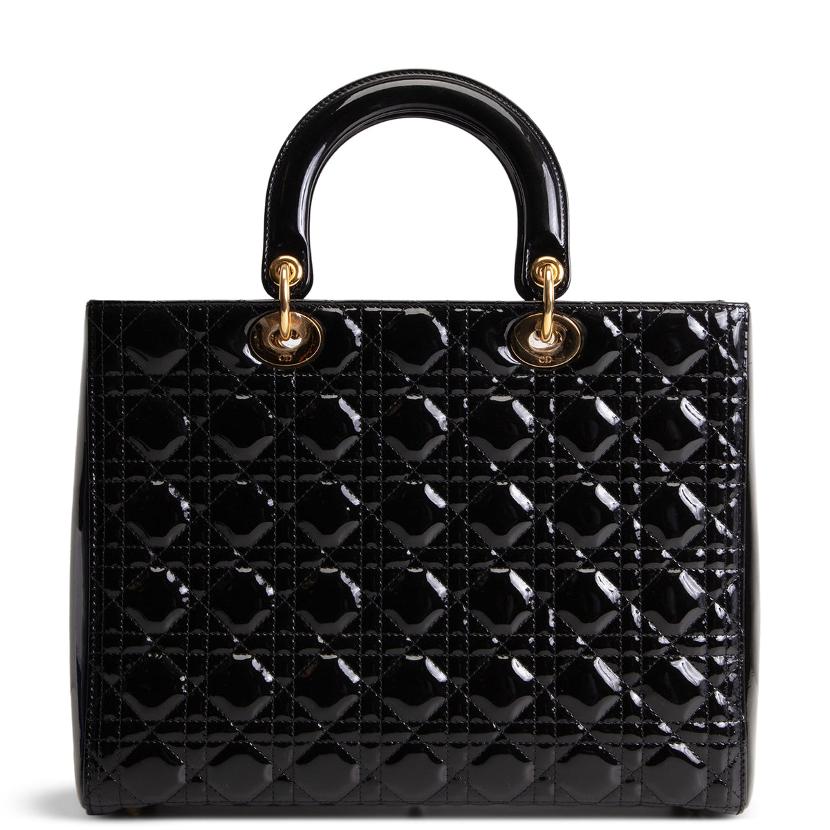 DIOR Cannage Patent Leather Lady Dior Large - Black/Gold