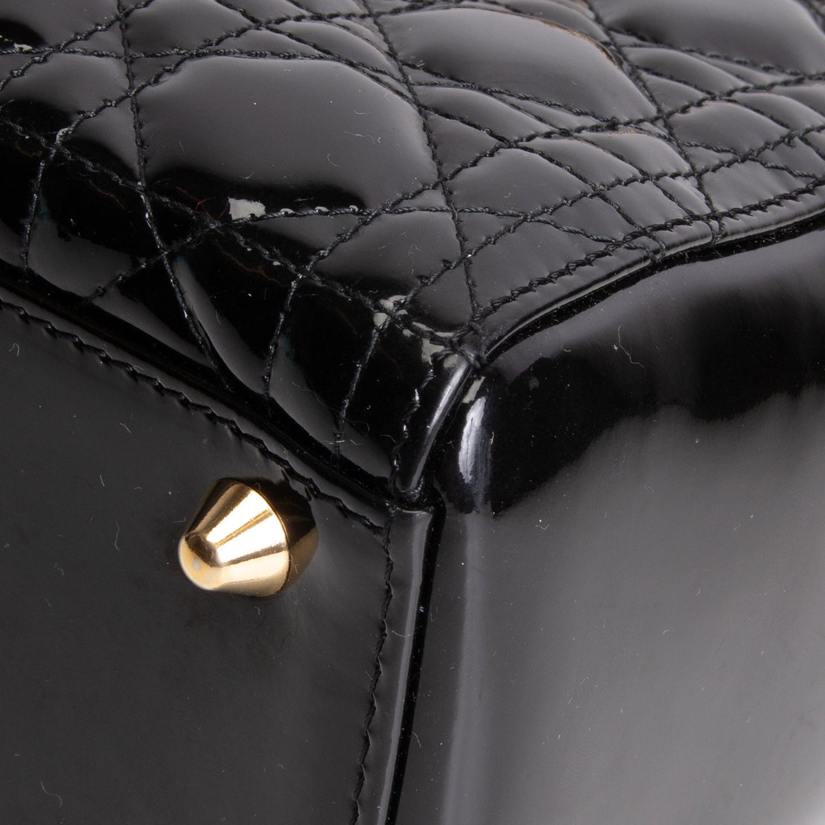 DIOR Cannage Patent Leather Lady Dior Large - Black/Gold