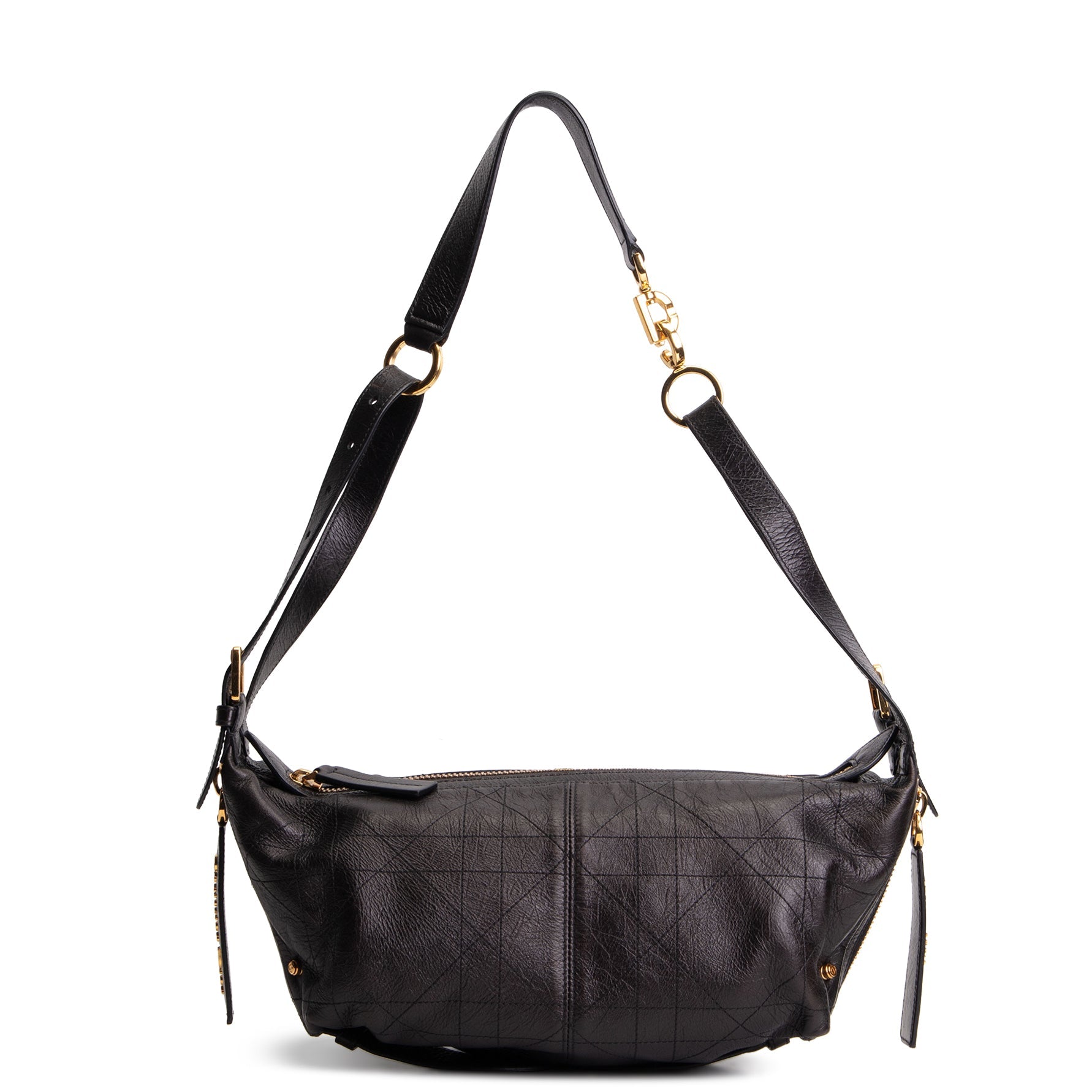 DIOR D-Journey Bag Crinkled Calfskin Shoulder Bag - Black
