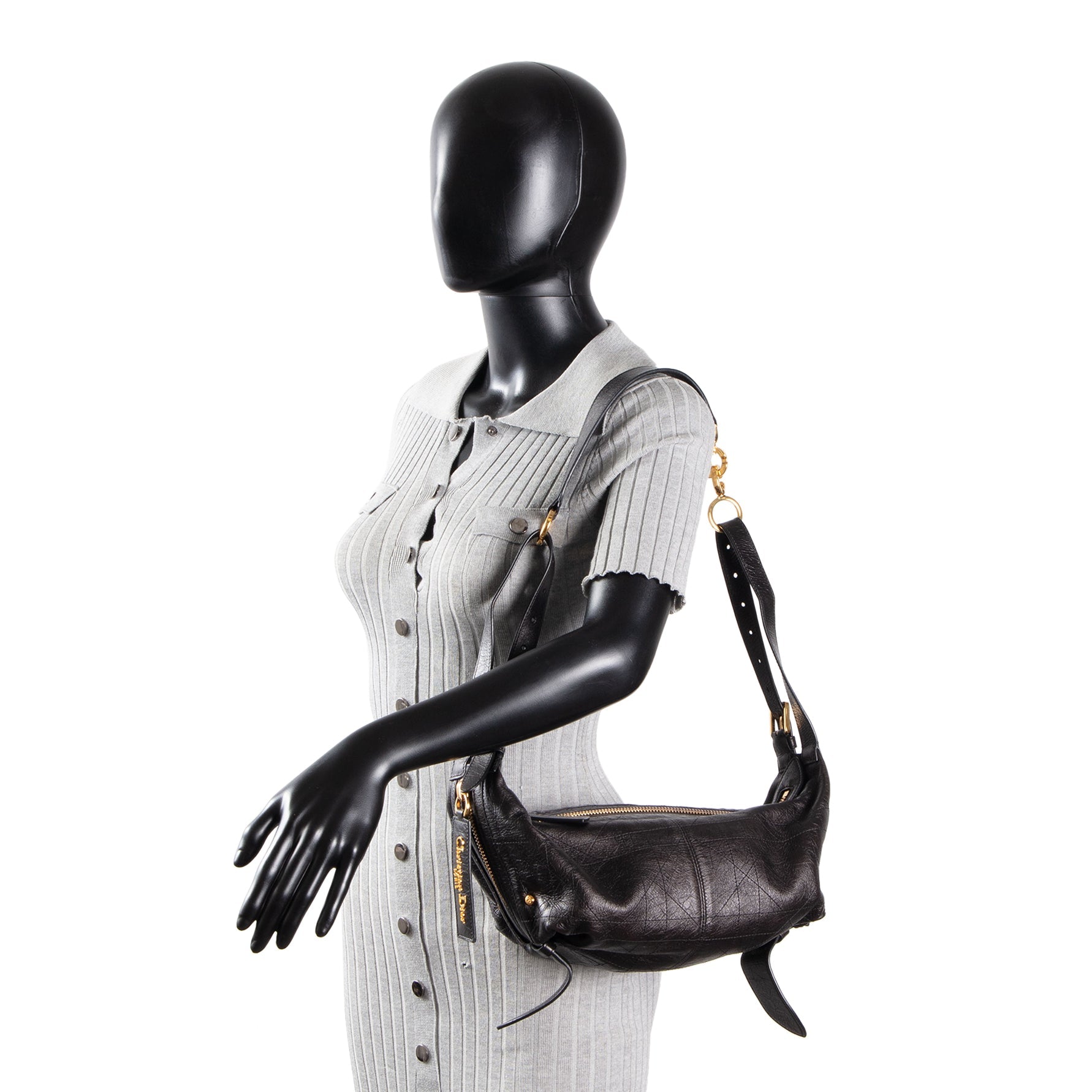 DIOR D-Journey Bag Crinkled Calfskin Shoulder Bag - Black
