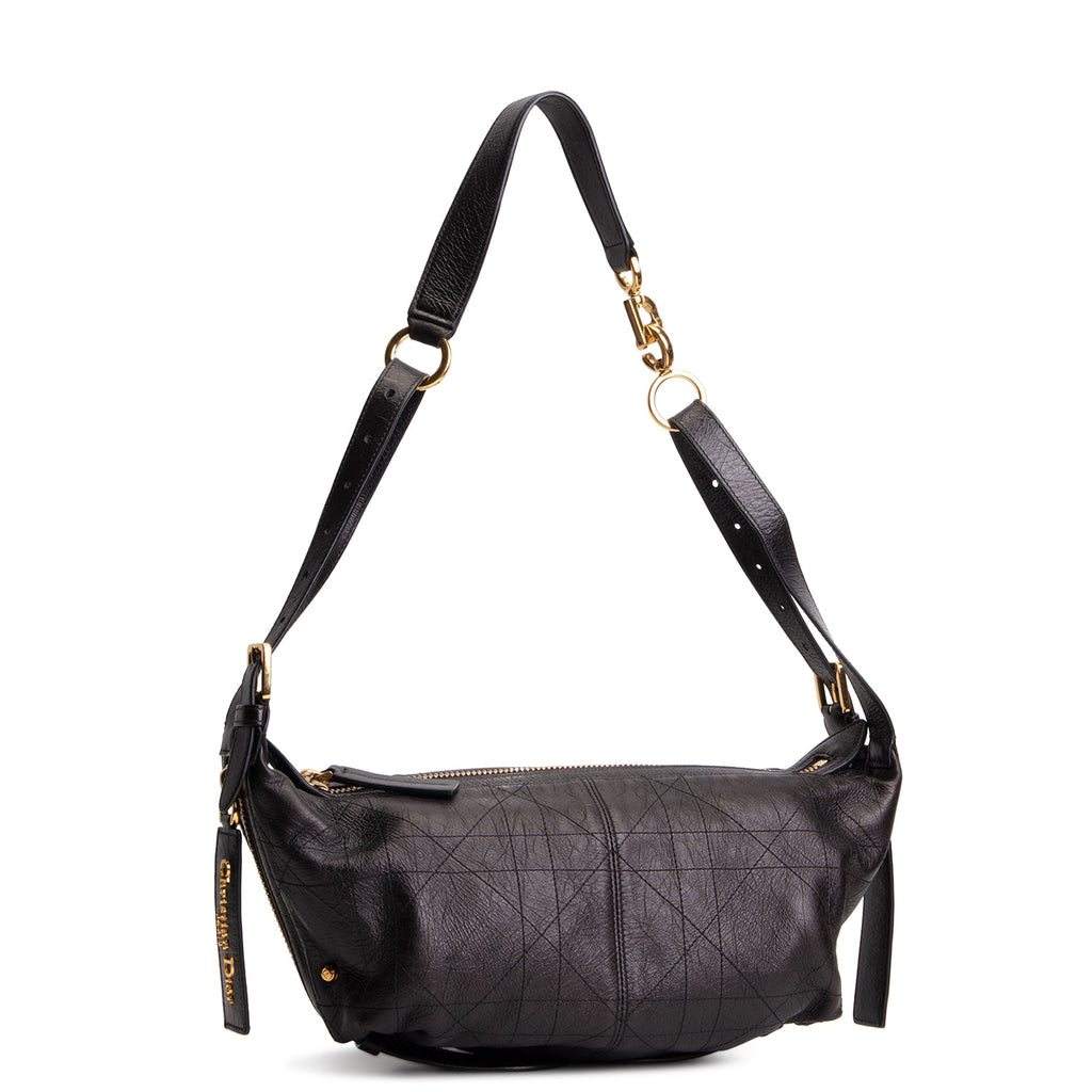 DIOR D-Journey Bag Crinkled Calfskin Shoulder Bag - Black
