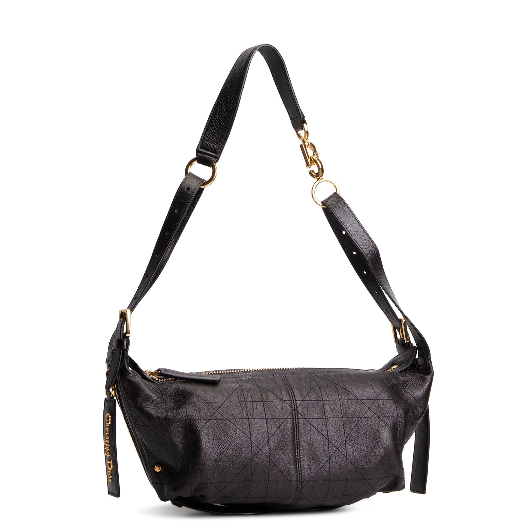 DIOR D-Journey Bag Crinkled Calfskin Shoulder Bag - Black
