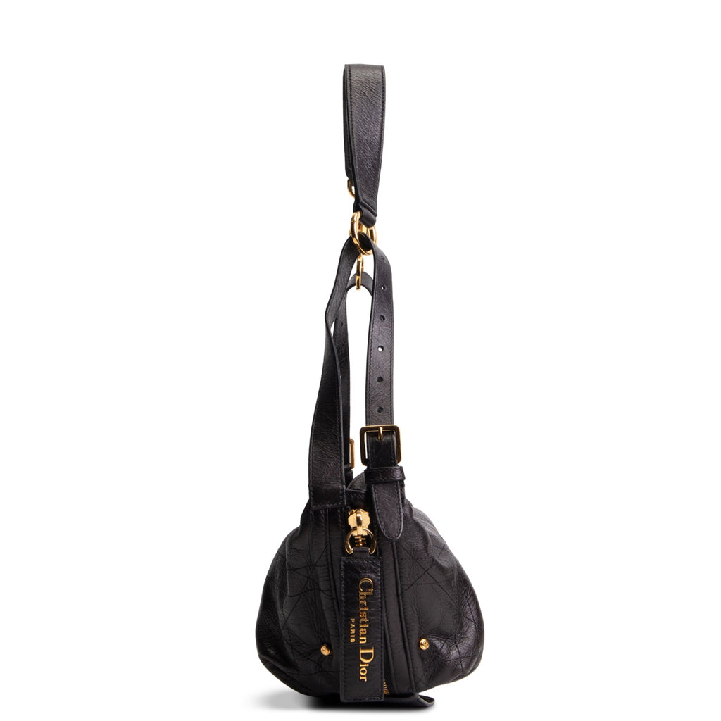 DIOR D-Journey Bag Crinkled Calfskin Shoulder Bag - Black