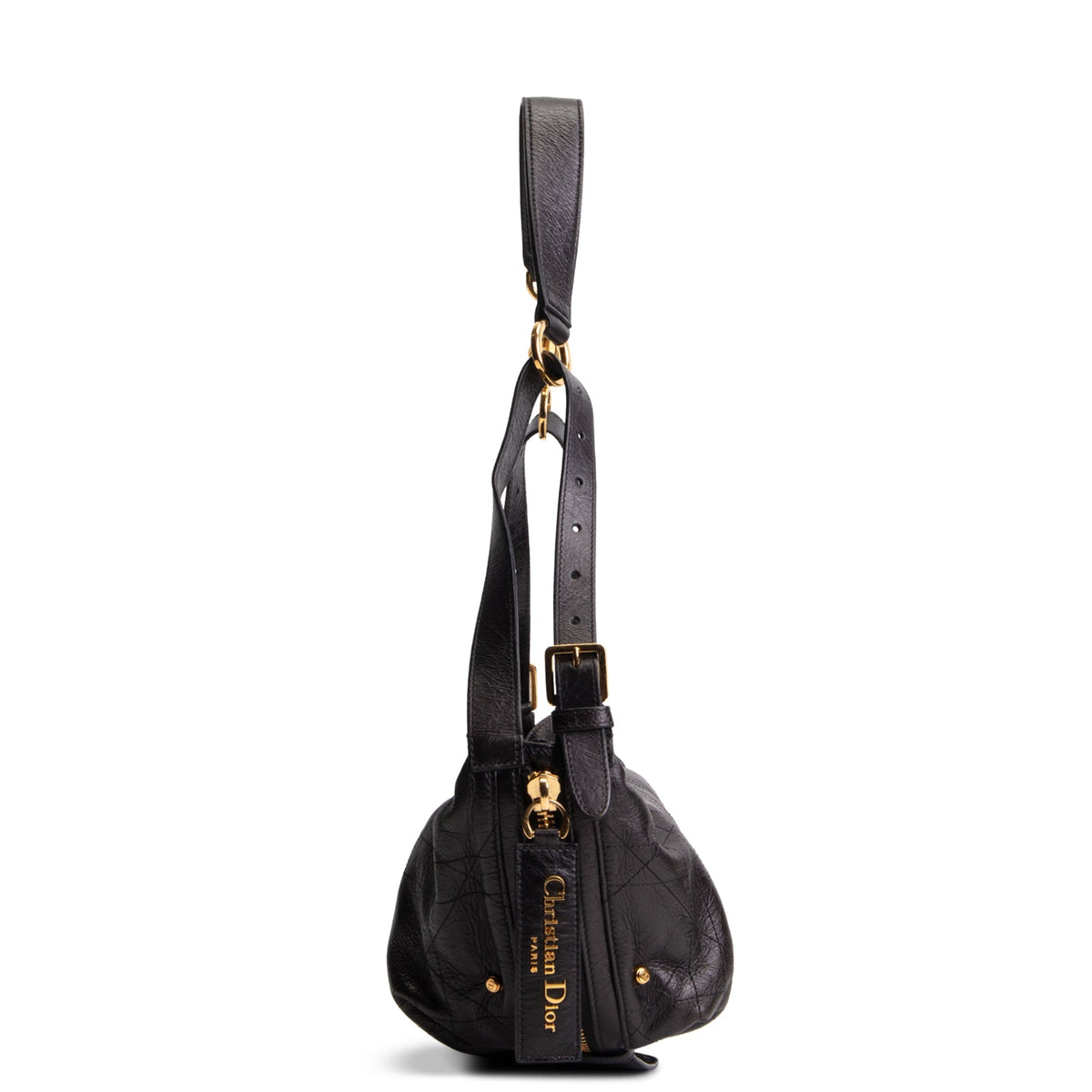 DIOR D-Journey Bag Crinkled Calfskin Shoulder Bag - Black