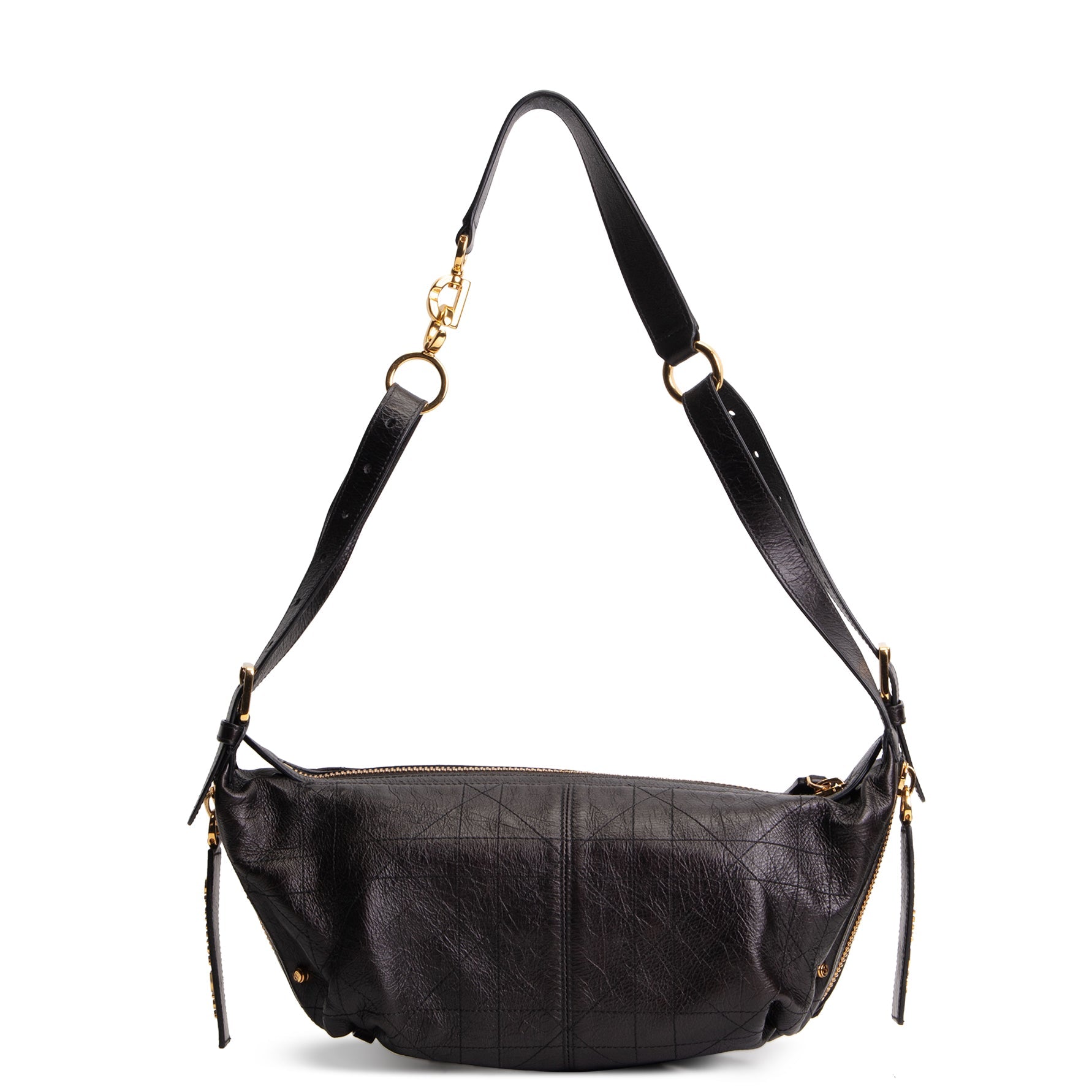 DIOR D-Journey Bag Crinkled Calfskin Shoulder Bag - Black