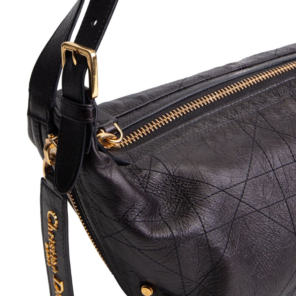 DIOR D-Journey Bag Crinkled Calfskin Shoulder Bag - Black