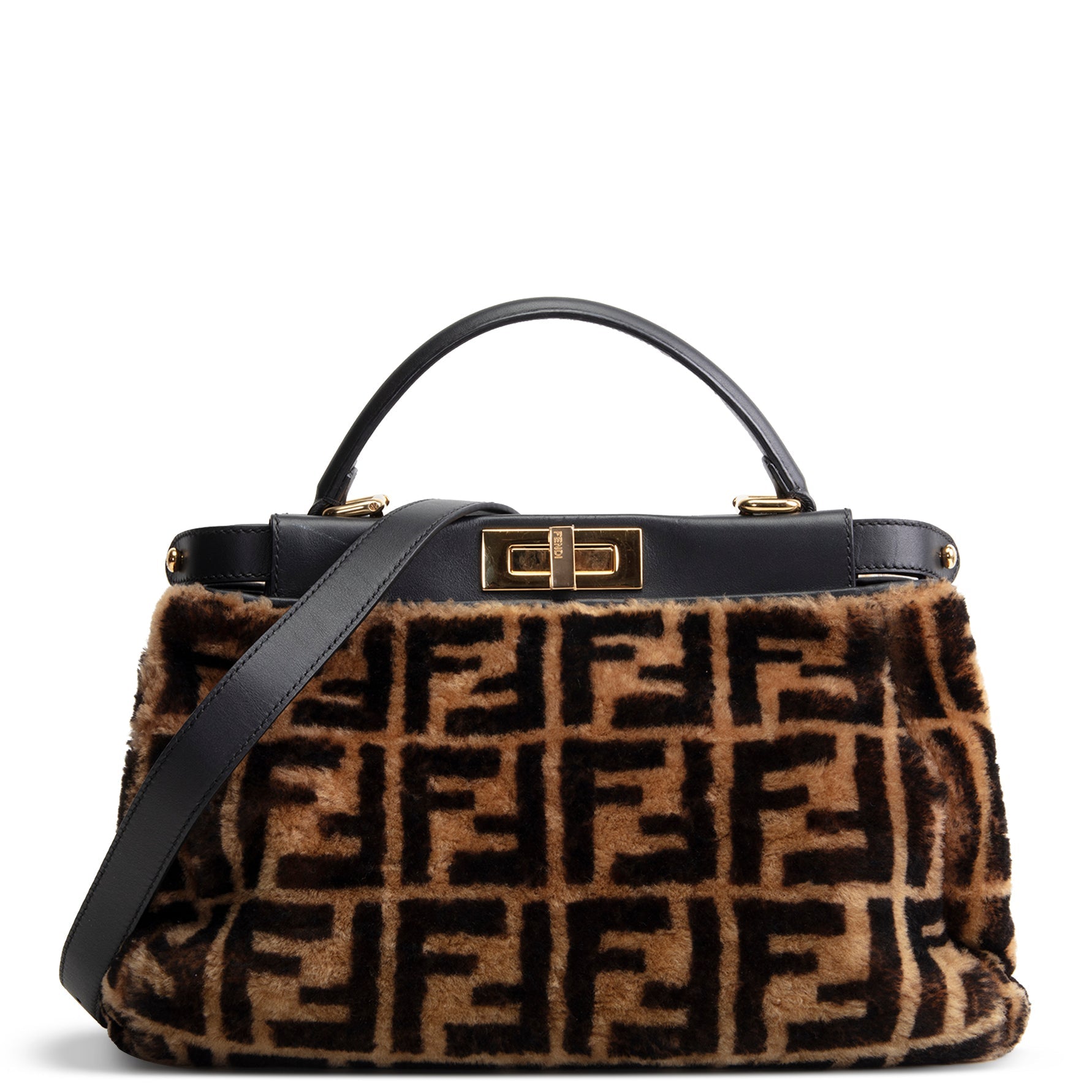 FENDI Medium Zucca Shearling Peekaboo Bag