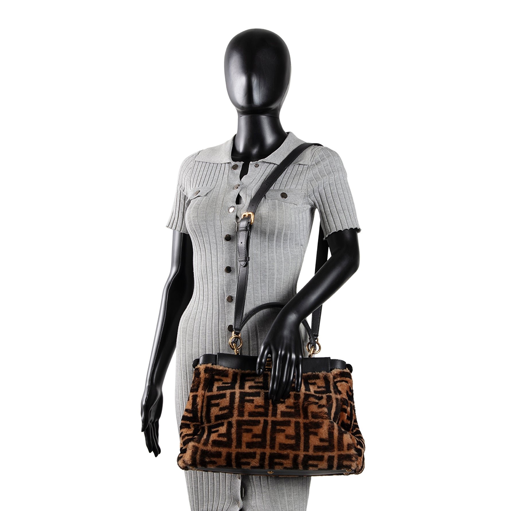 FENDI Medium Zucca Shearling Peekaboo Bag