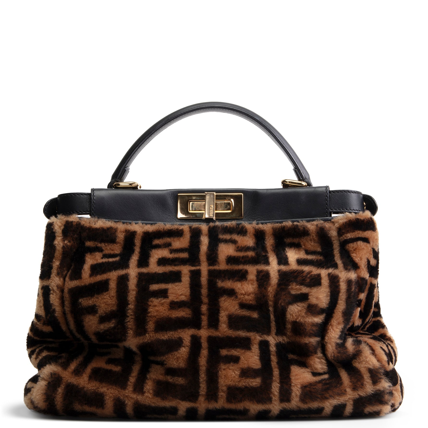 FENDI Medium Zucca Shearling Peekaboo Bag