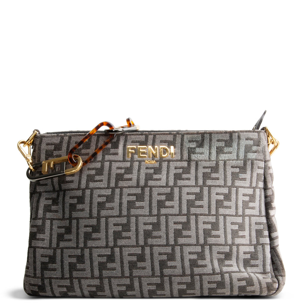 FENDI Velvet Zucca FF O'Lock Chenille Bag - Grey OUTLET FINAL SALE