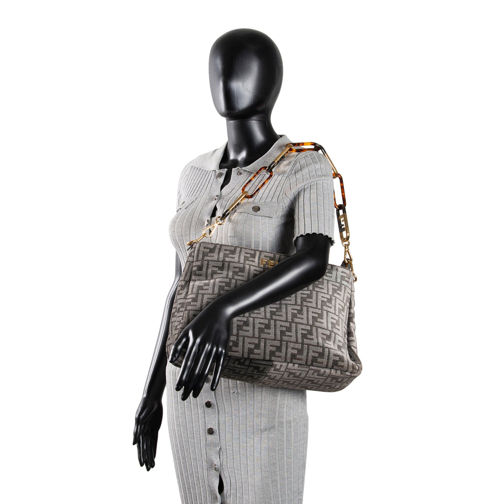 FENDI Velvet Zucca FF O'Lock Chenille Bag - Grey OUTLET FINAL SALE