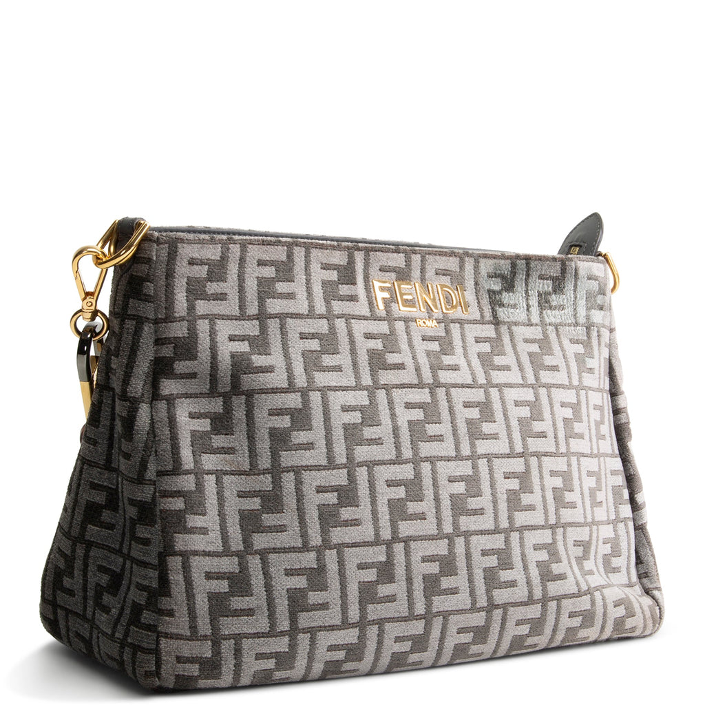 FENDI Velvet Zucca FF O'Lock Chenille Bag - Grey OUTLET FINAL SALE