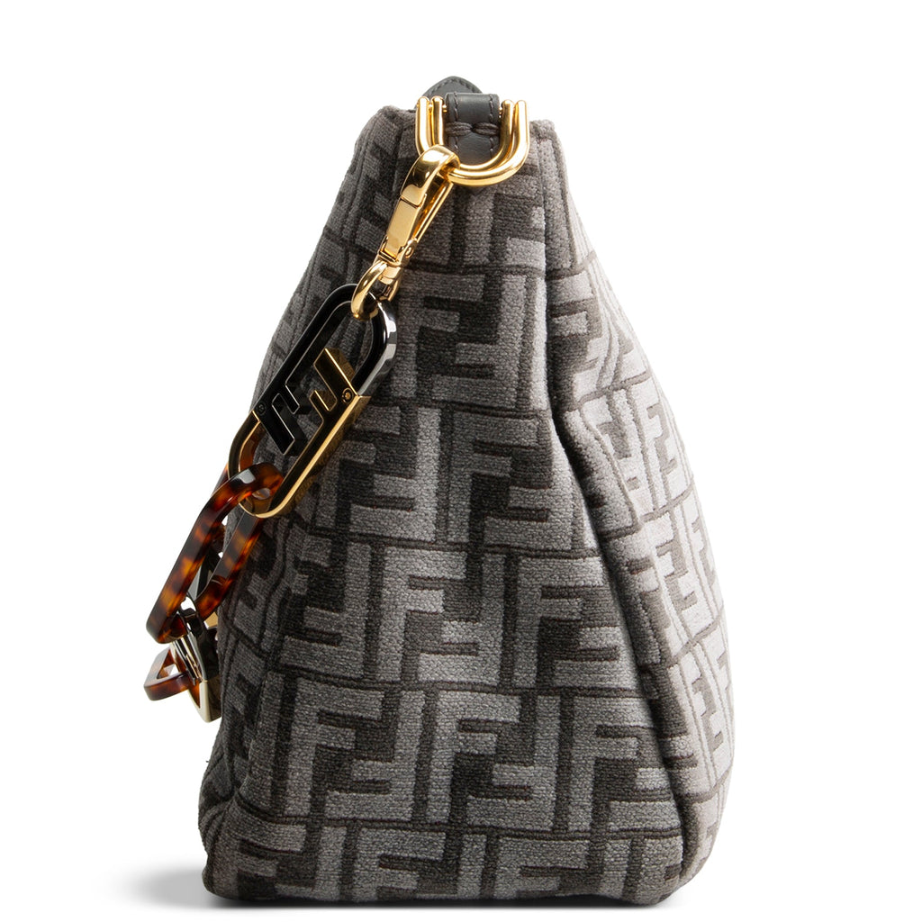 FENDI Velvet Zucca FF O'Lock Chenille Bag - Grey OUTLET FINAL SALE