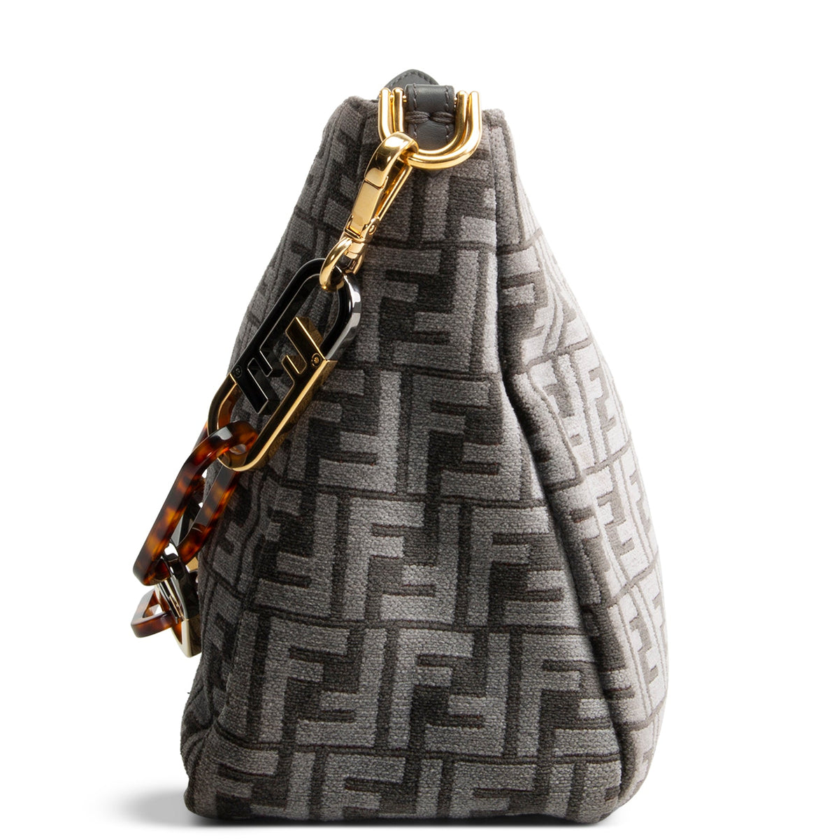 FENDI Velvet Zucca FF O'Lock Chenille Bag - Grey OUTLET FINAL SALE