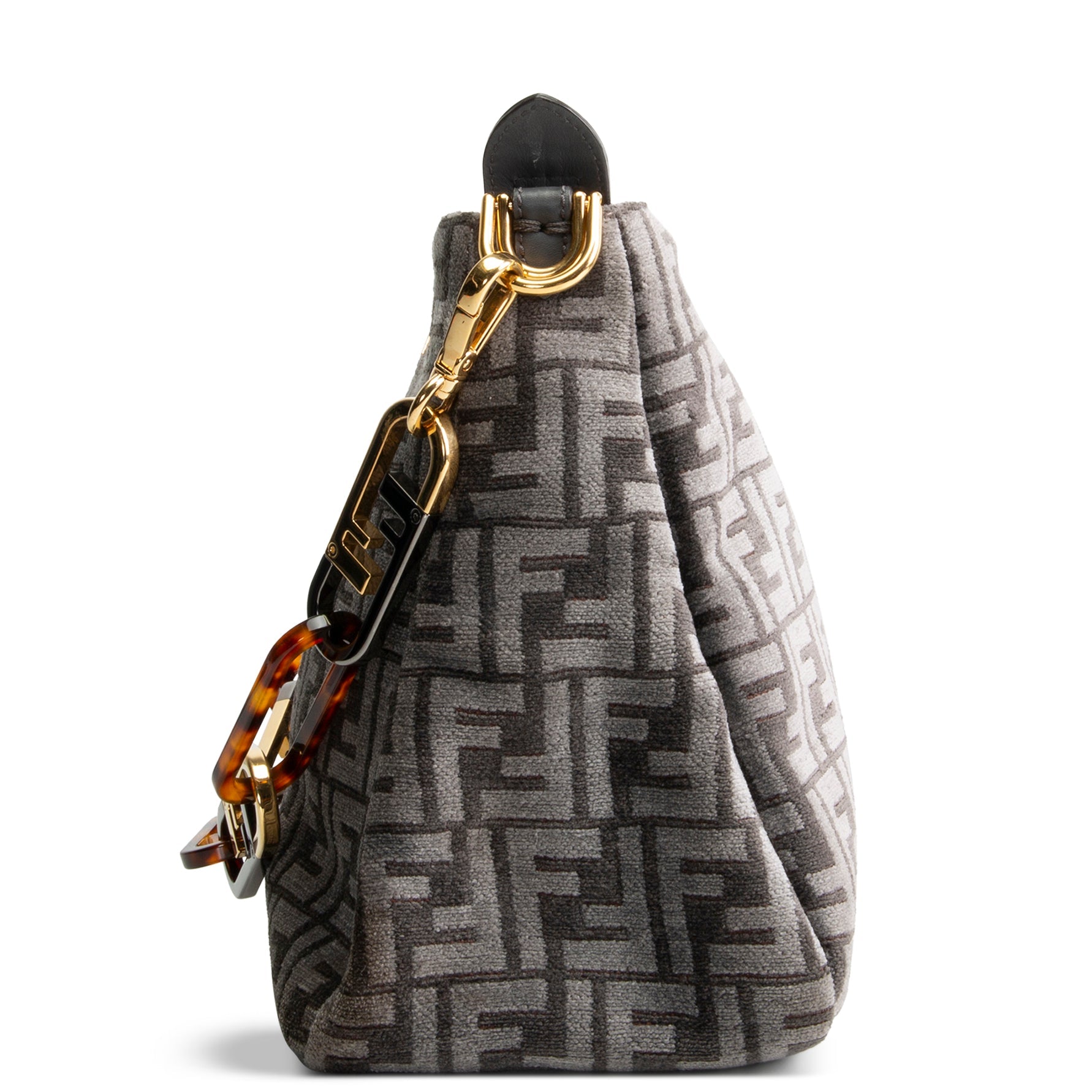 FENDI Velvet Zucca FF O'Lock Chenille Bag - Grey OUTLET FINAL SALE