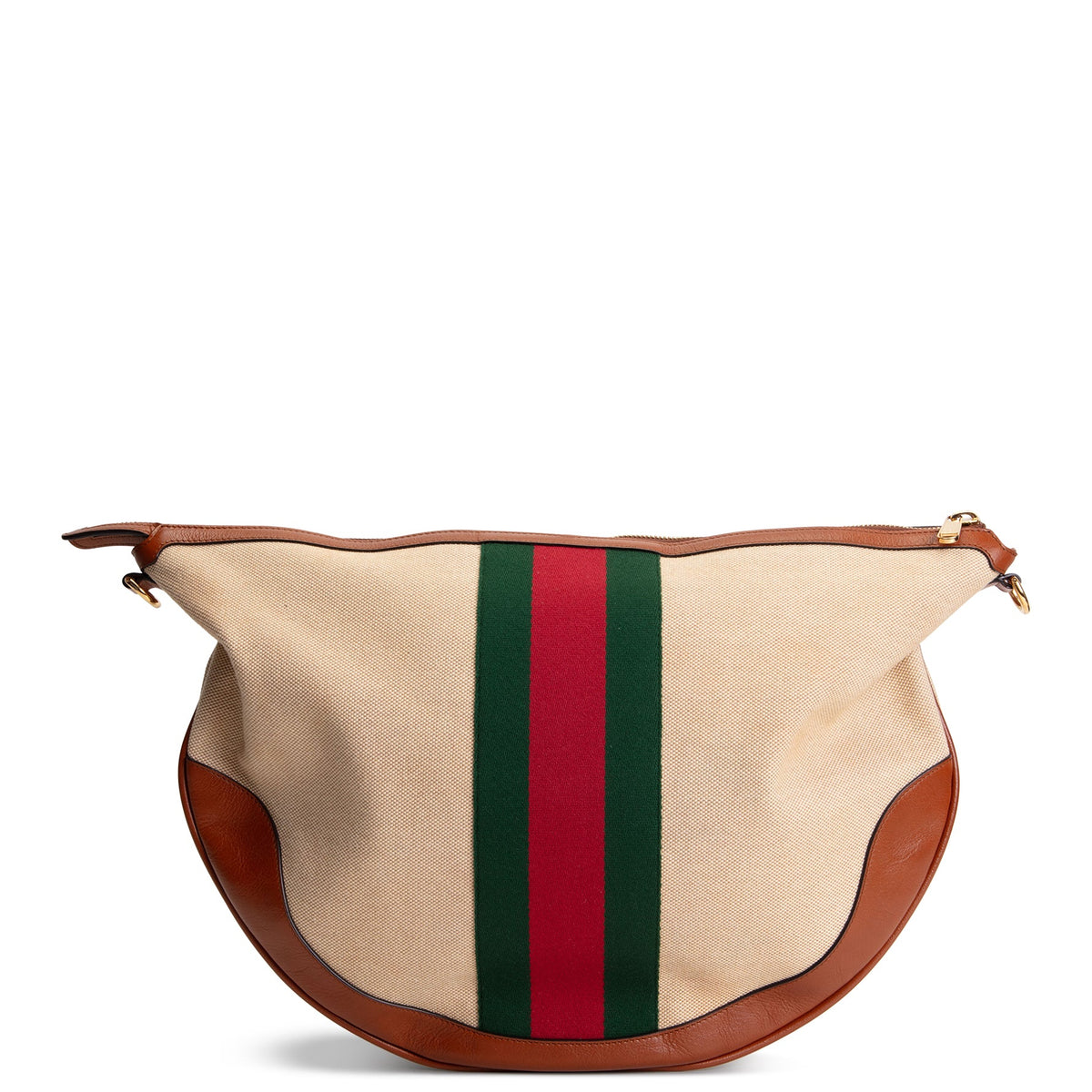 GUCCI Vintage Canvas Calfskin Web Ophidia Half Moon Hobo - Sand Light Cuir