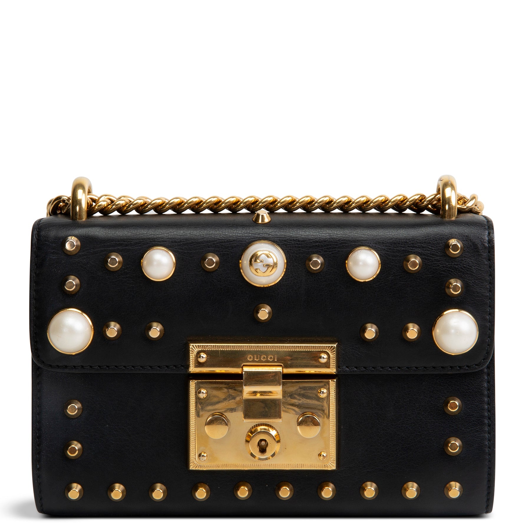 GUCCI Studded Small Padlock Shoulder Bag