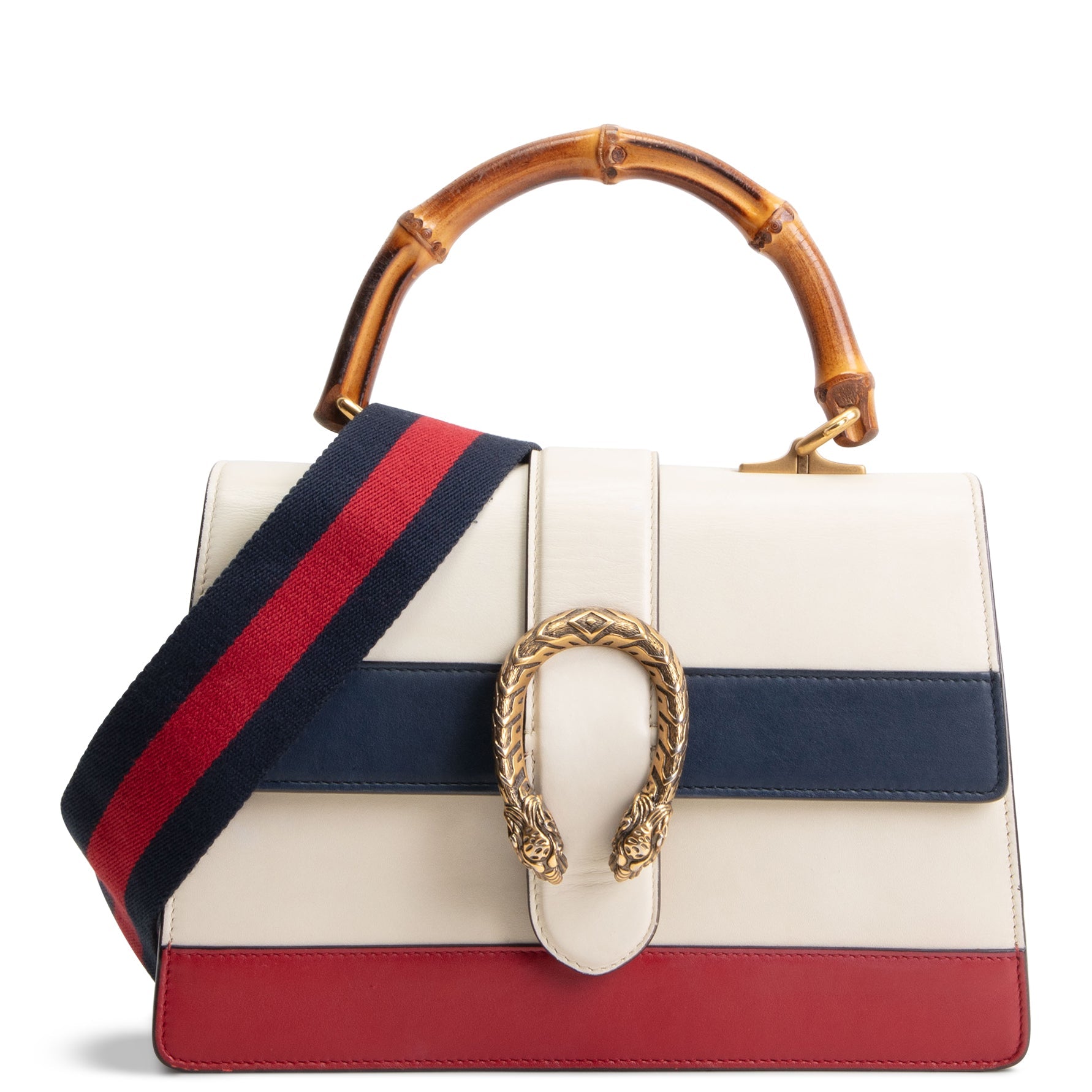 GUCCI Dionysus Bamboo Top Handle w/ Web Strap - Cream/Blue/Red