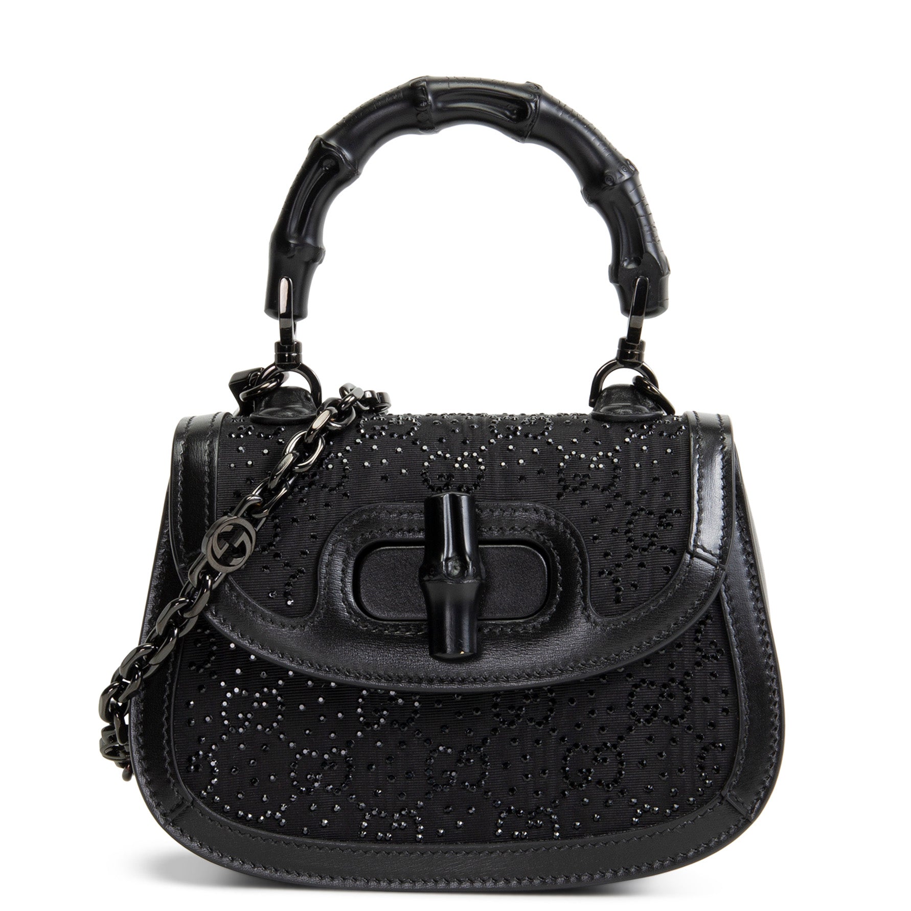 GUCCI Mini 1947 Bamboo Crystal Shoulder Bag - Black