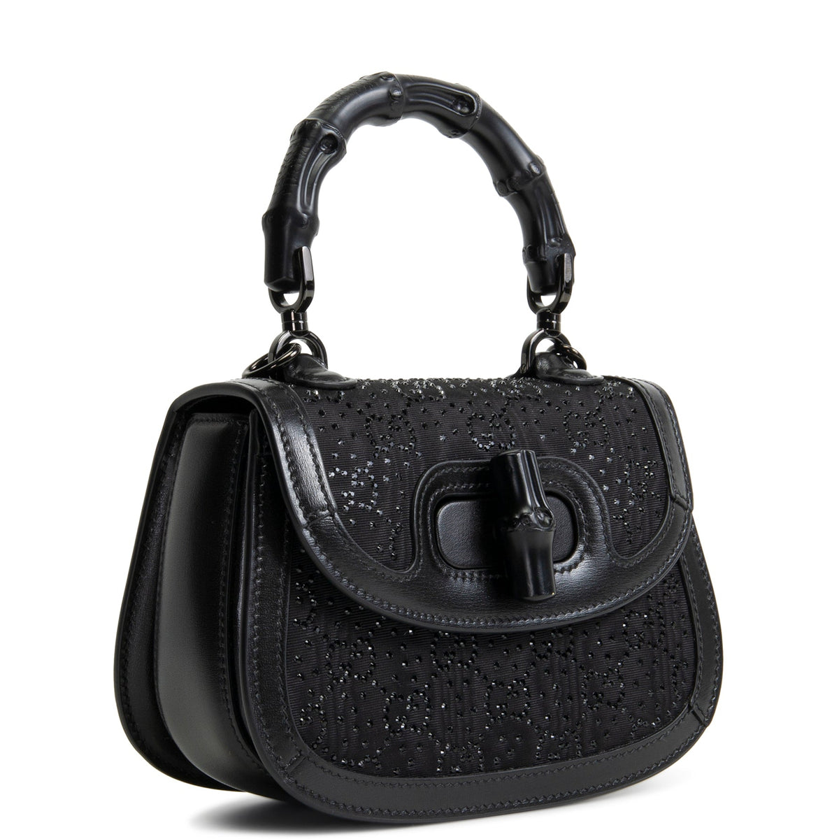 GUCCI Mini 1947 Bamboo Crystal Shoulder Bag - Black