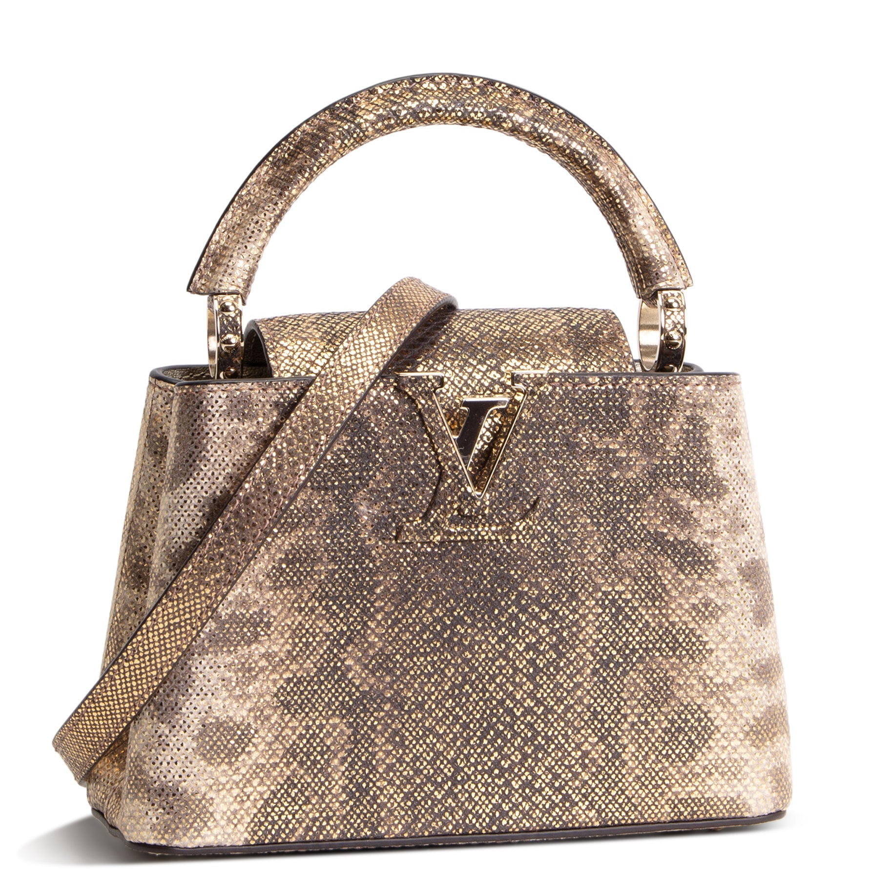 LOUIS VUITTON Lizard Mini Capucines Handle Bag - Brown