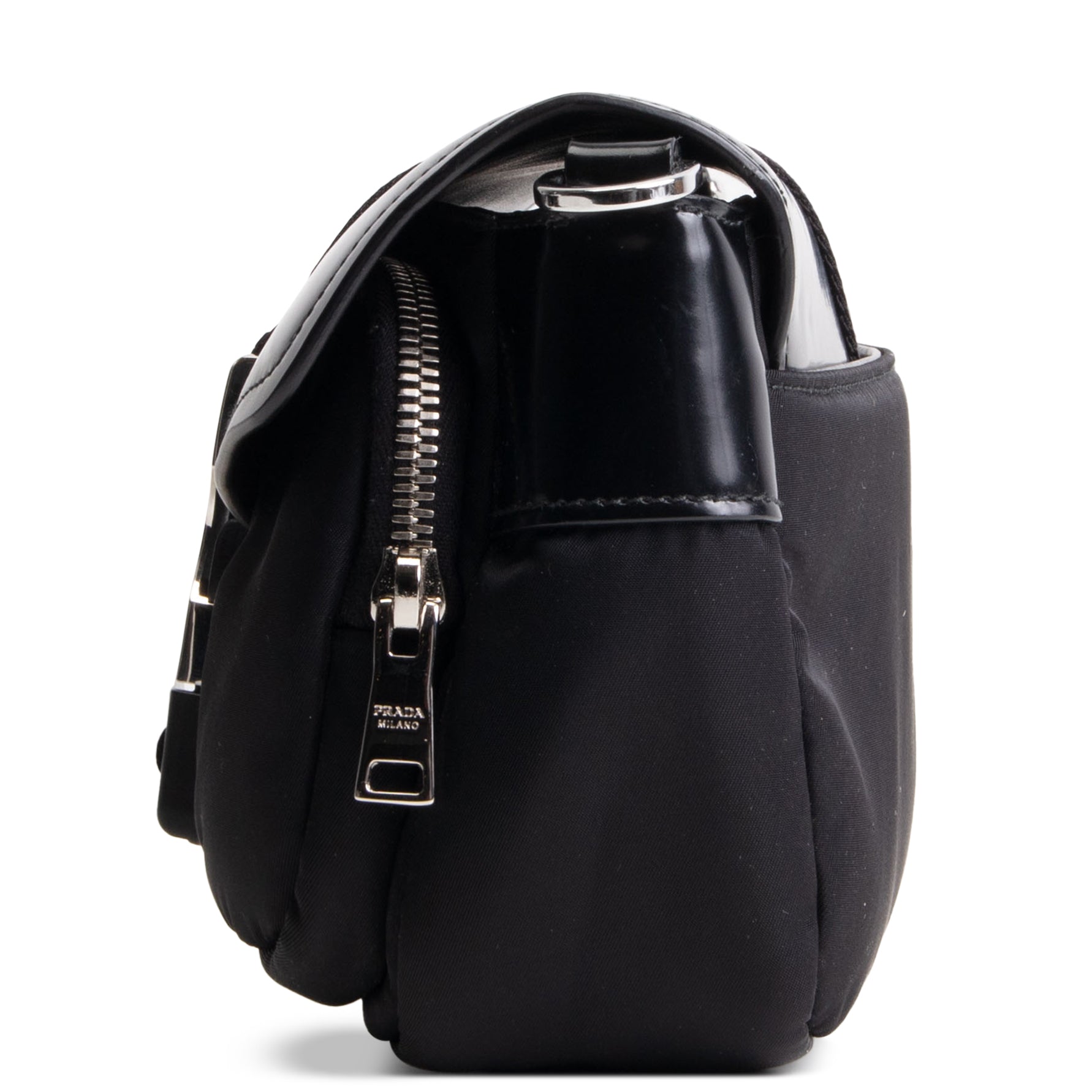 PRADA Tessuto & Spazzolata Buckle Pocket Crossbody - Black