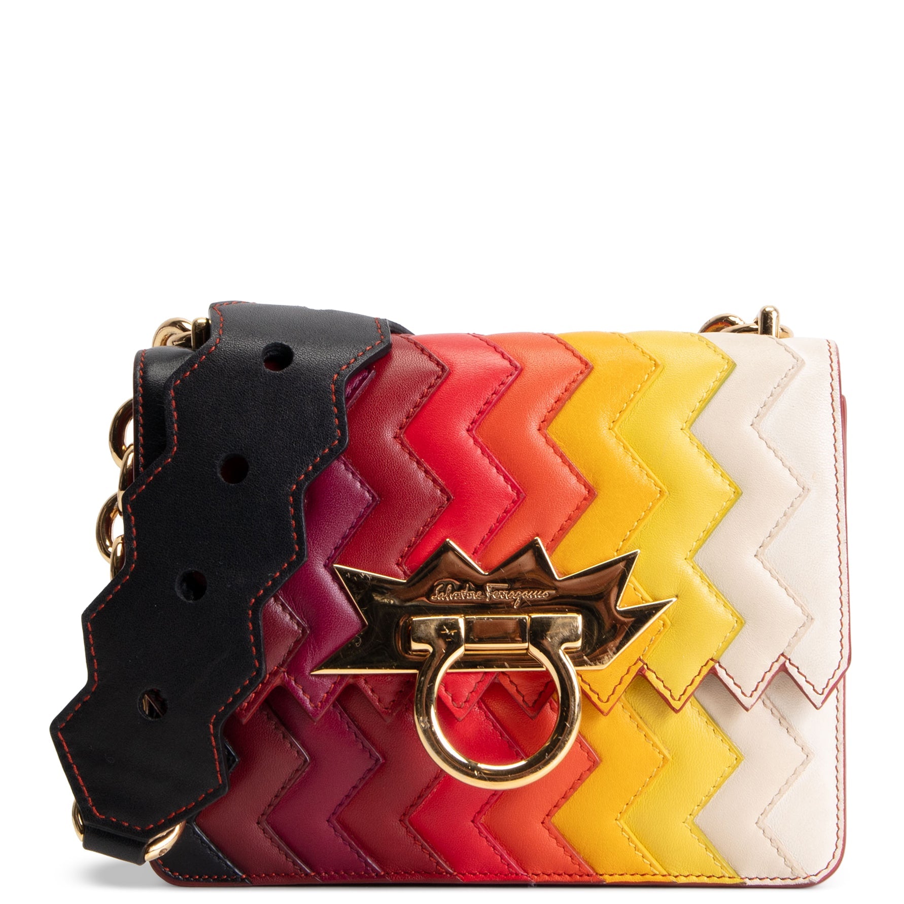 SALVATORE FERRAGAMO X Sara Battaglia Zig Zag Rainbow Bag OUTLET FINAL SALE