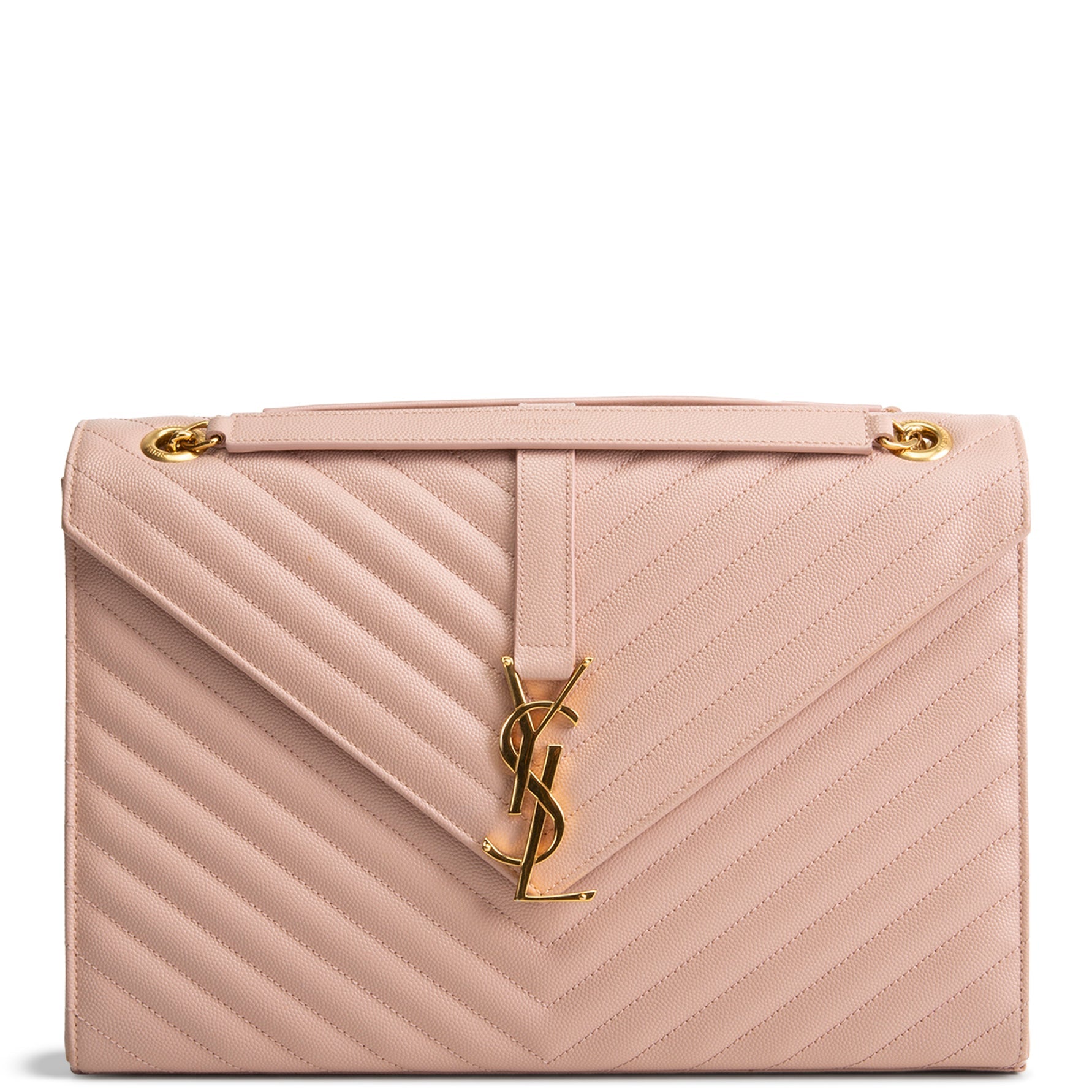 SAINT LAURENT Large Matelasse Monogram Envelope Bag - Peach/Pink