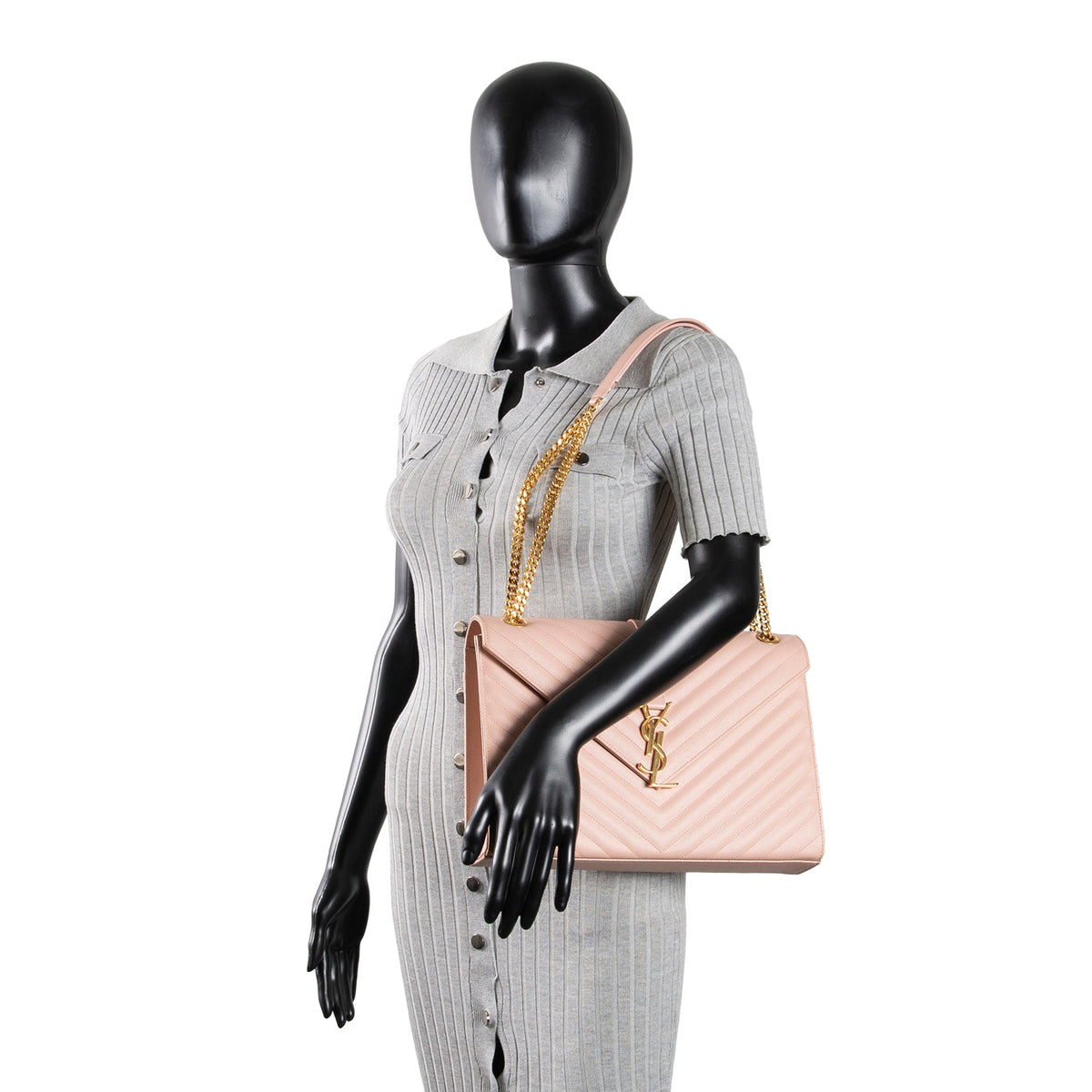 SAINT LAURENT Large Matelasse Monogram Envelope Bag - Peach/Pink