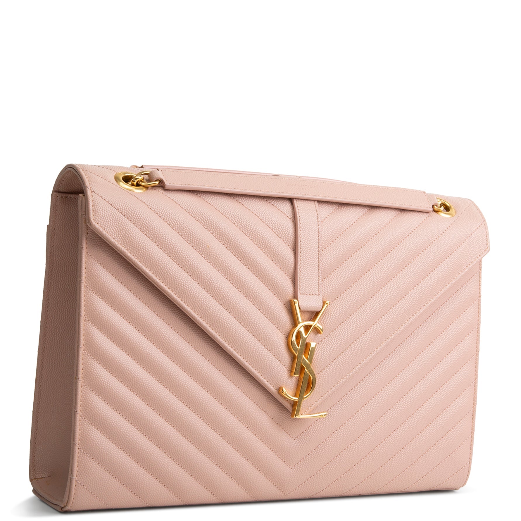 SAINT LAURENT Large Matelasse Monogram Envelope Bag - Peach/Pink