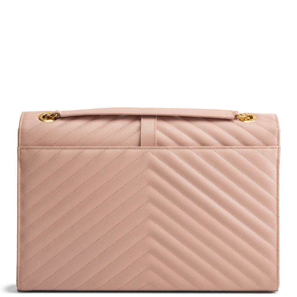 SAINT LAURENT Large Matelasse Monogram Envelope Bag - Peach/Pink
