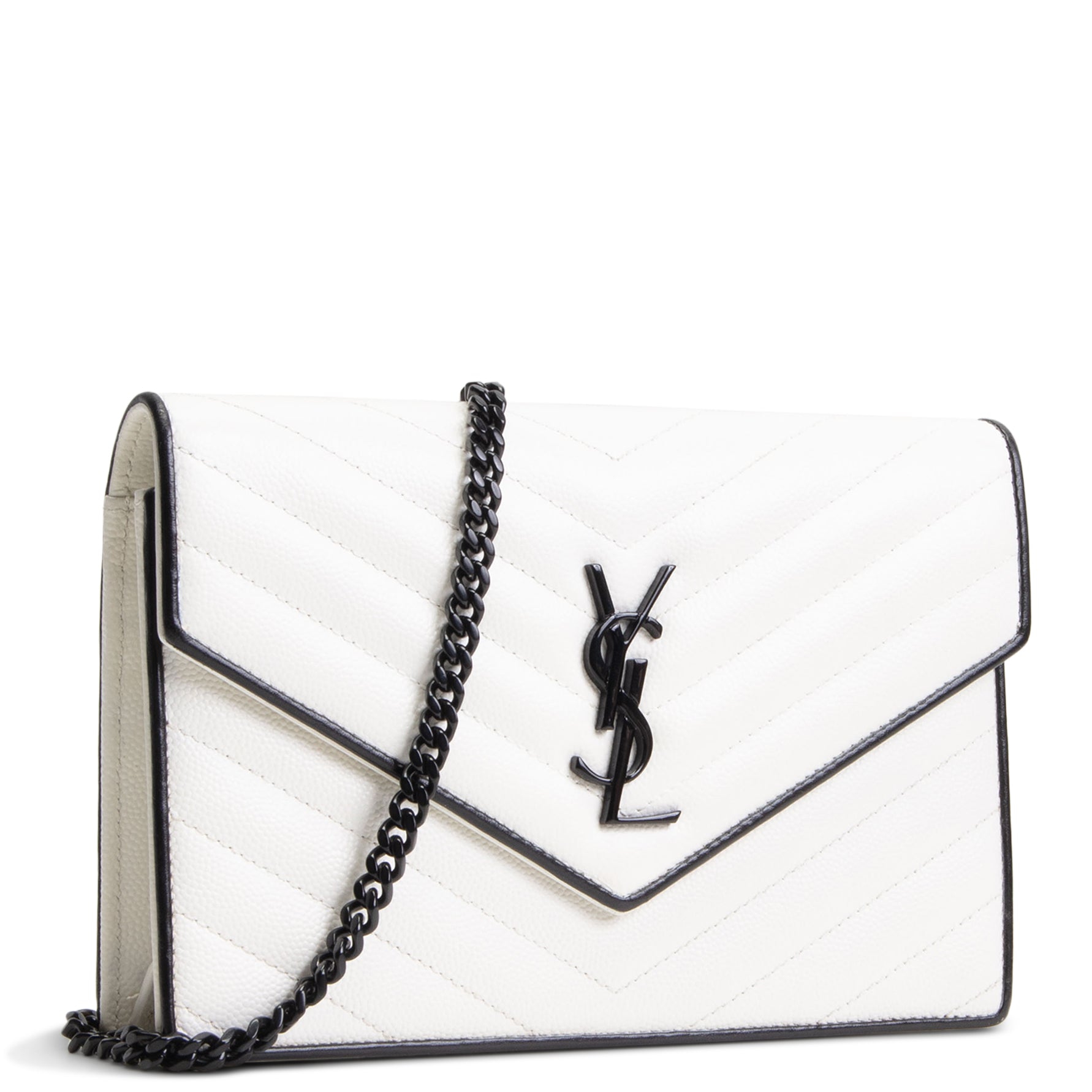 SAINT LAURENT Envelope Wallet on Chain - White w/ Black