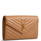 SAINT LAURENT Envelope Cassandre Wallet on Chain - Brown