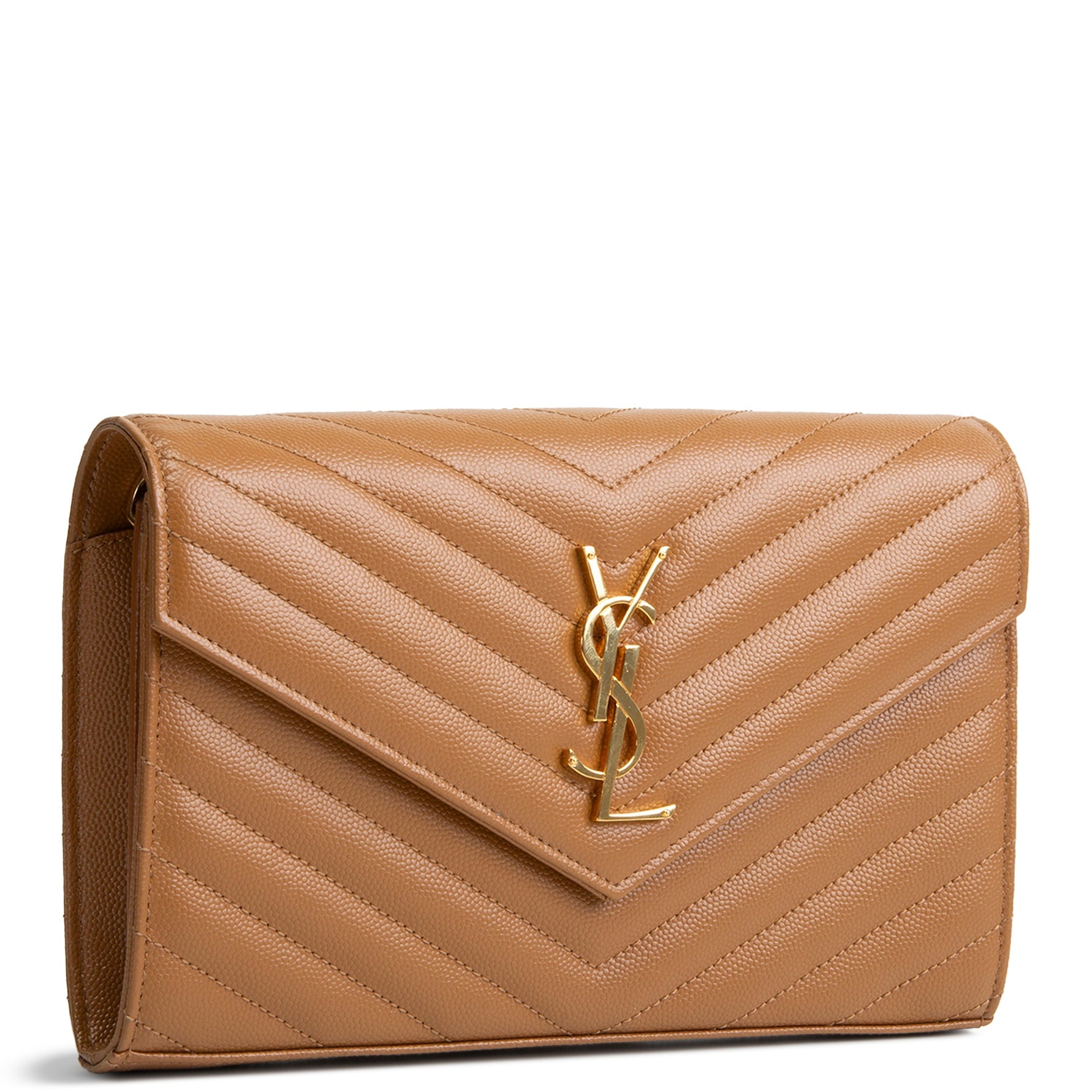 SAINT LAURENT Envelope Cassandre Wallet on Chain - Brown