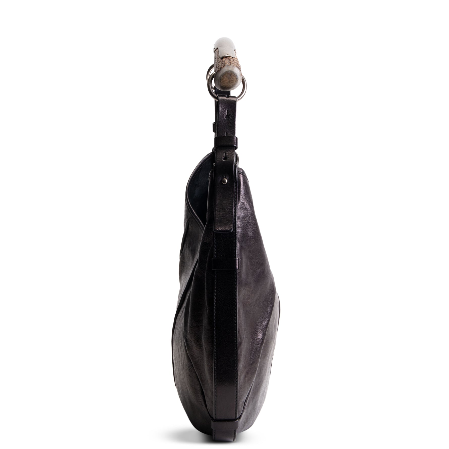 SAINT LAURENT Leather Mombosa Horn Hobo - Black
